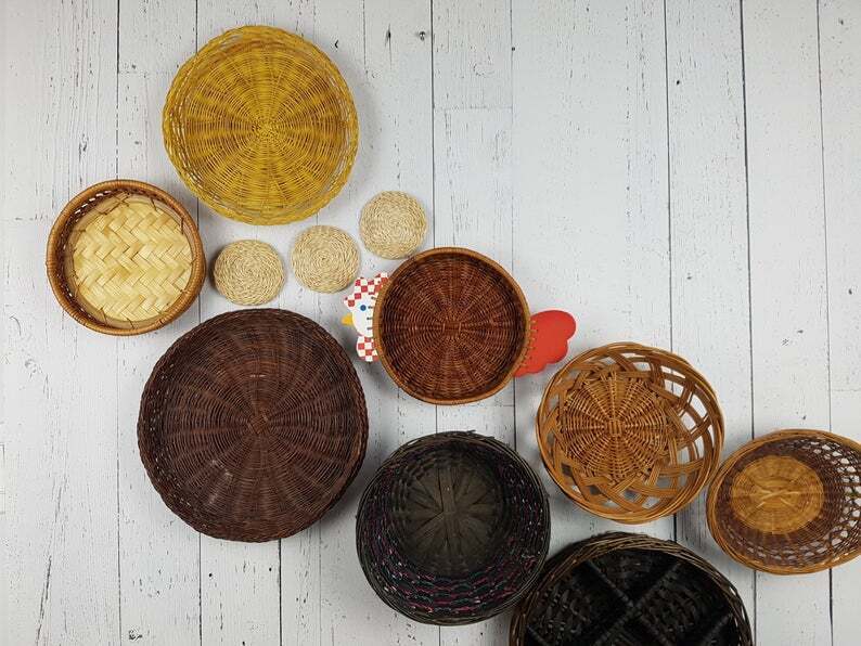 Vintage Farmhouse Set of 12 Wall Wicker Baskets