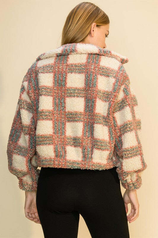 Hyfve Plaid Zip Up Drawstring Teddy Jacket