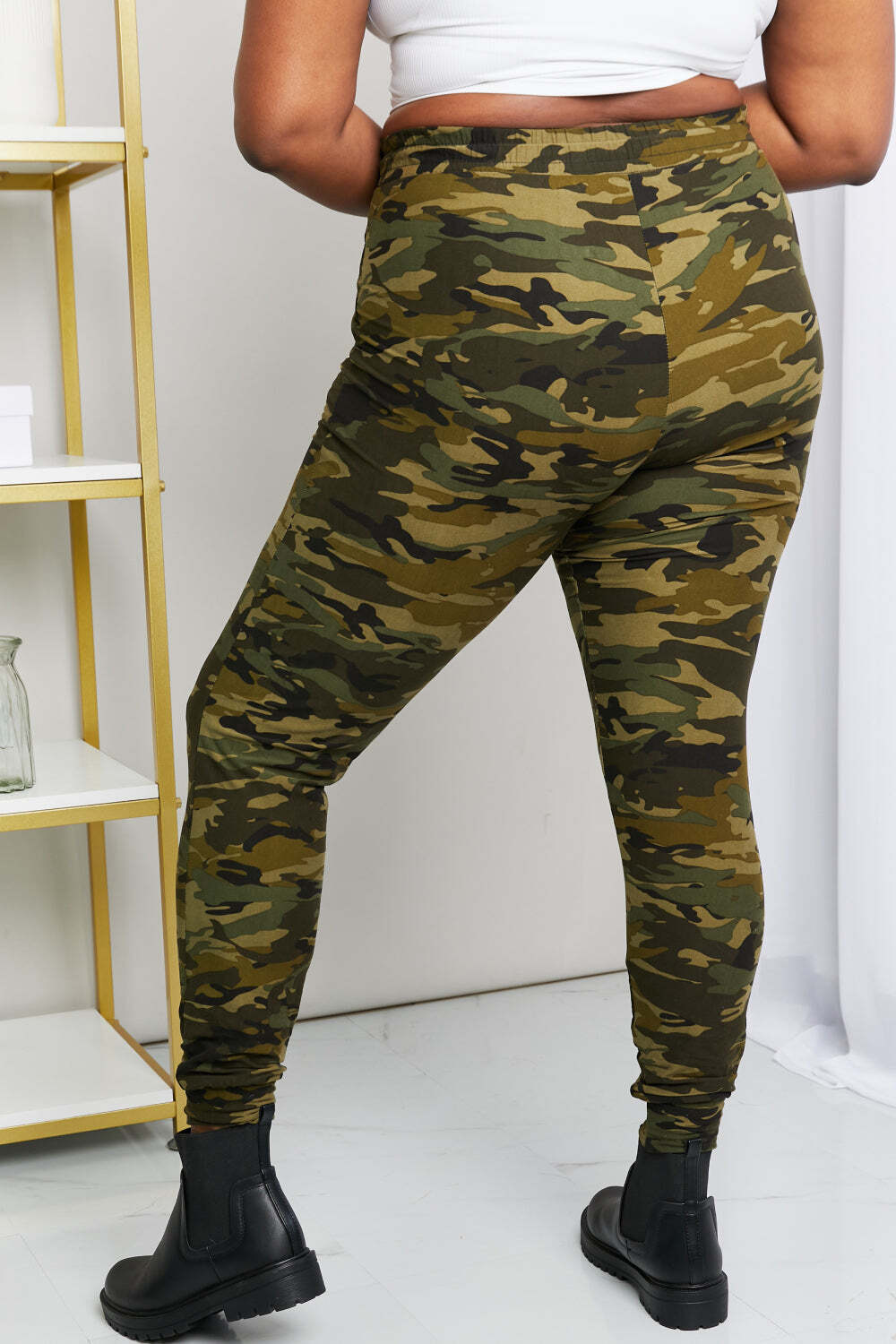 LOVEIT Full Size Camouflage Drawstring Waist Zipper Detail Joggers