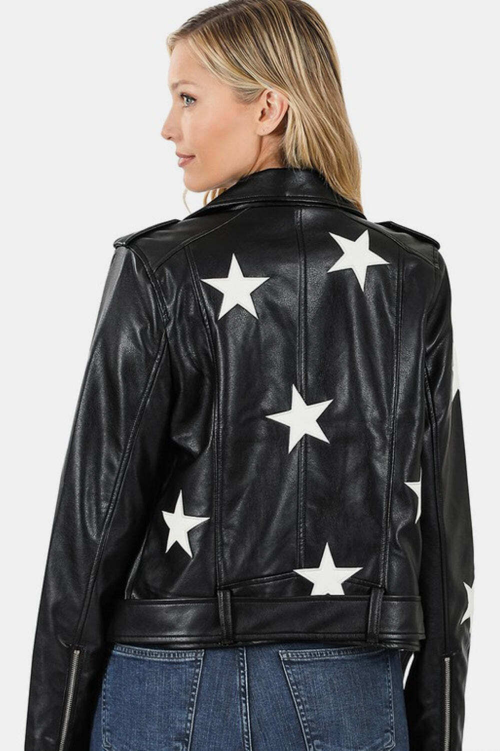 Zenana Vegan Leather Star Patch Moto Jacket