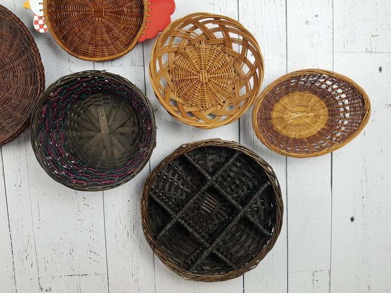 Vintage Farmhouse Set of 12 Wall Wicker Baskets