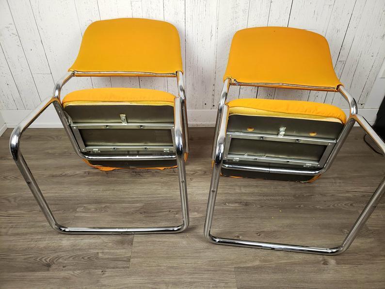 Vintage Set of Two Cantilever Tubular Chrome Chairs