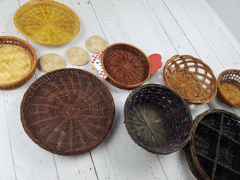 Vintage Farmhouse Set of 12 Wall Wicker Baskets