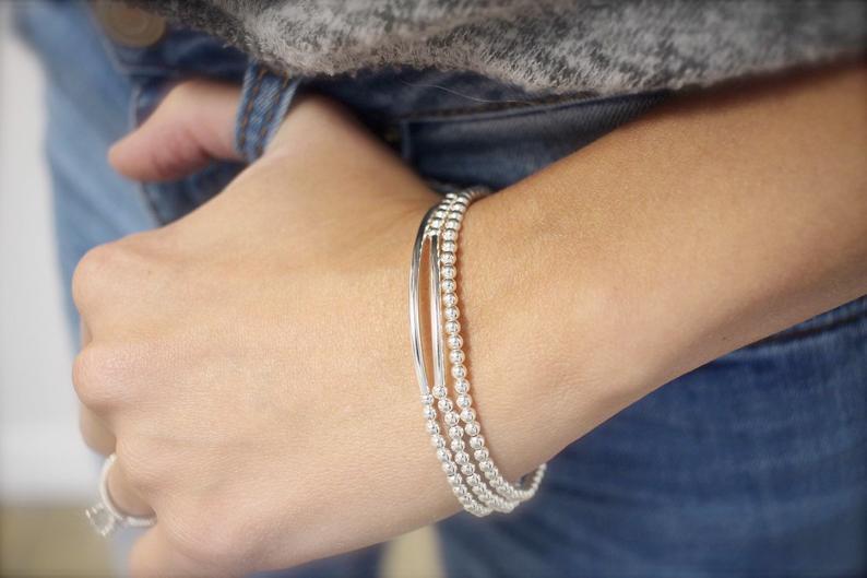 Silver bracelet, Sterling Silver, bracelet, Dainty bracelet, beaded bracelet