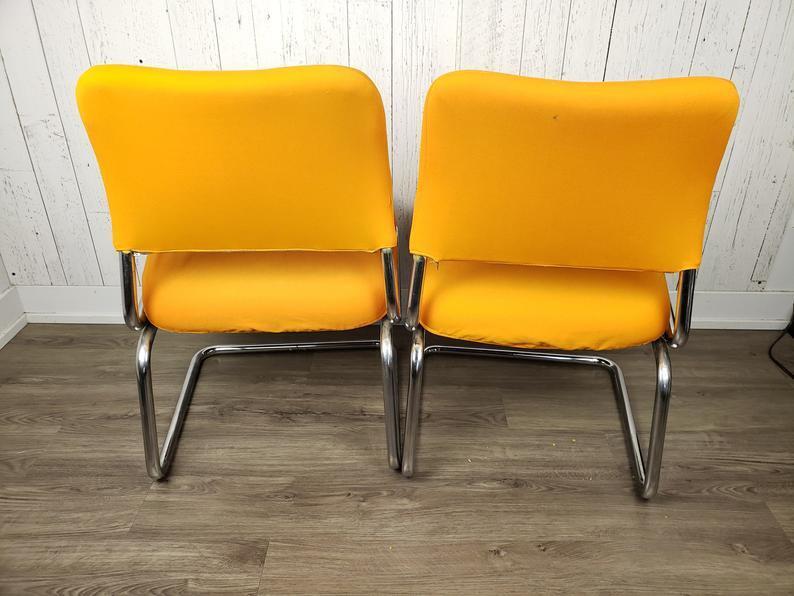 Vintage Set of Two Cantilever Tubular Chrome Chairs