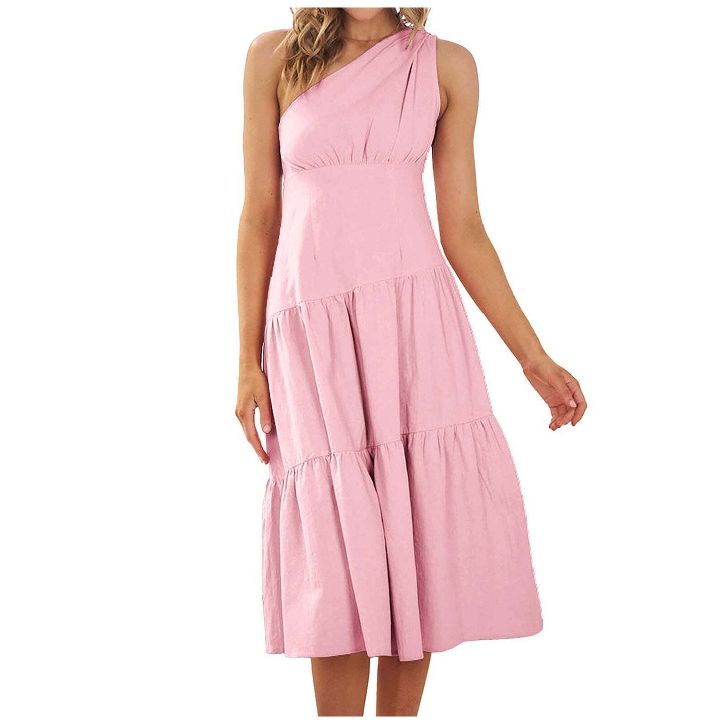 Women's Swing High Waist Pure Color Irregular Dress