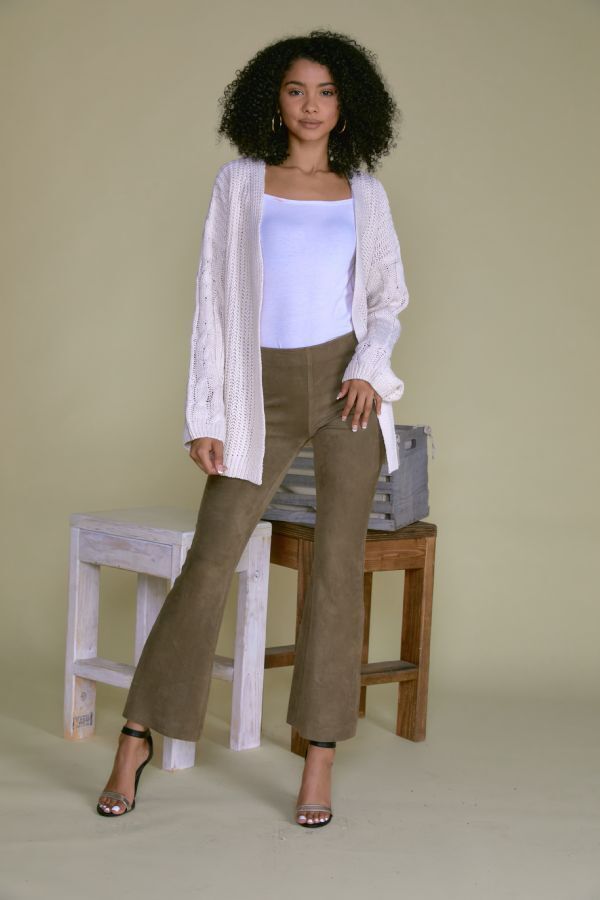 Davi & Dani Full Size Cable-Knit Open Front Cardigan