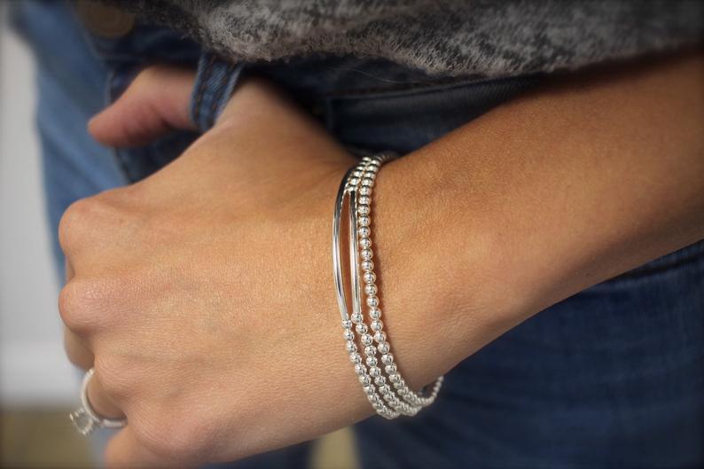 Silver bracelet, Sterling Silver, bracelet, Dainty bracelet, beaded bracelet