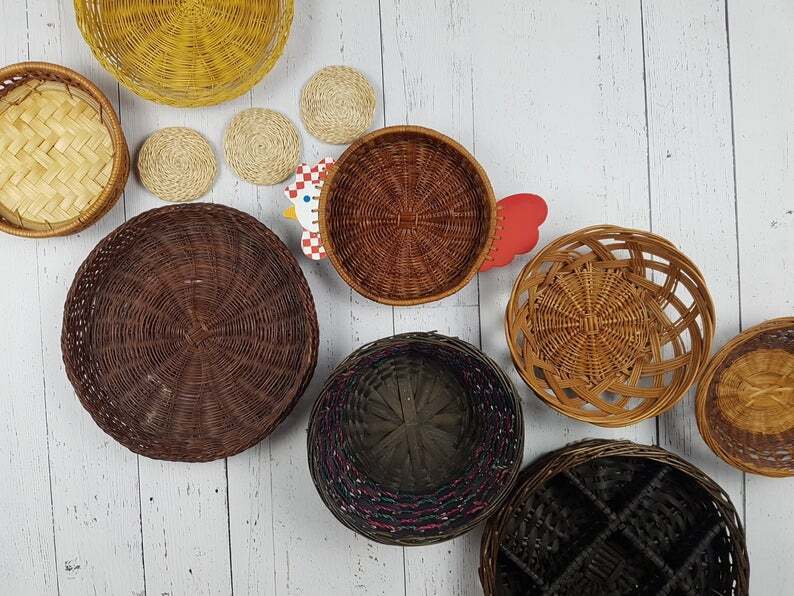 Vintage Farmhouse Set of 12 Wall Wicker Baskets