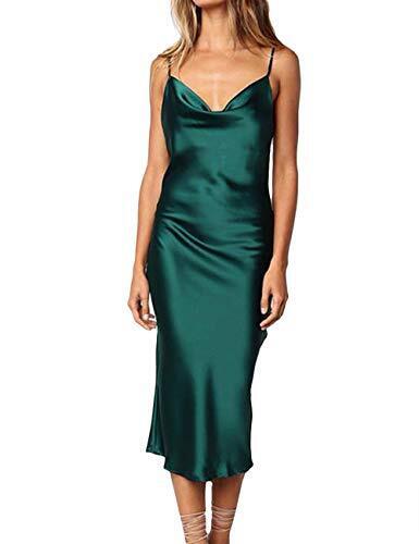 xxxiticat Women's Sleeveless Spaghetti Strap Satin Dress Cocktail Beach Evening