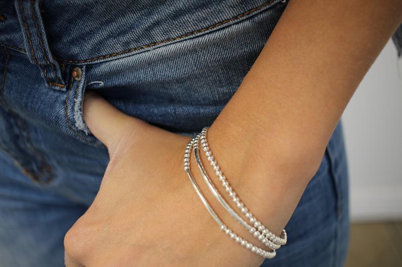 Silver bracelet, Sterling Silver, bracelet, Dainty bracelet, beaded bracelet
