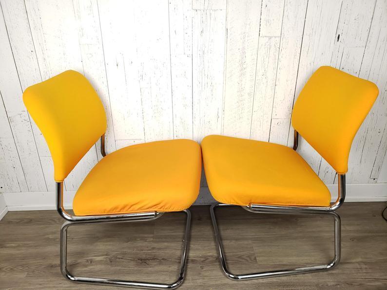 Vintage Set of Two Cantilever Tubular Chrome Chairs