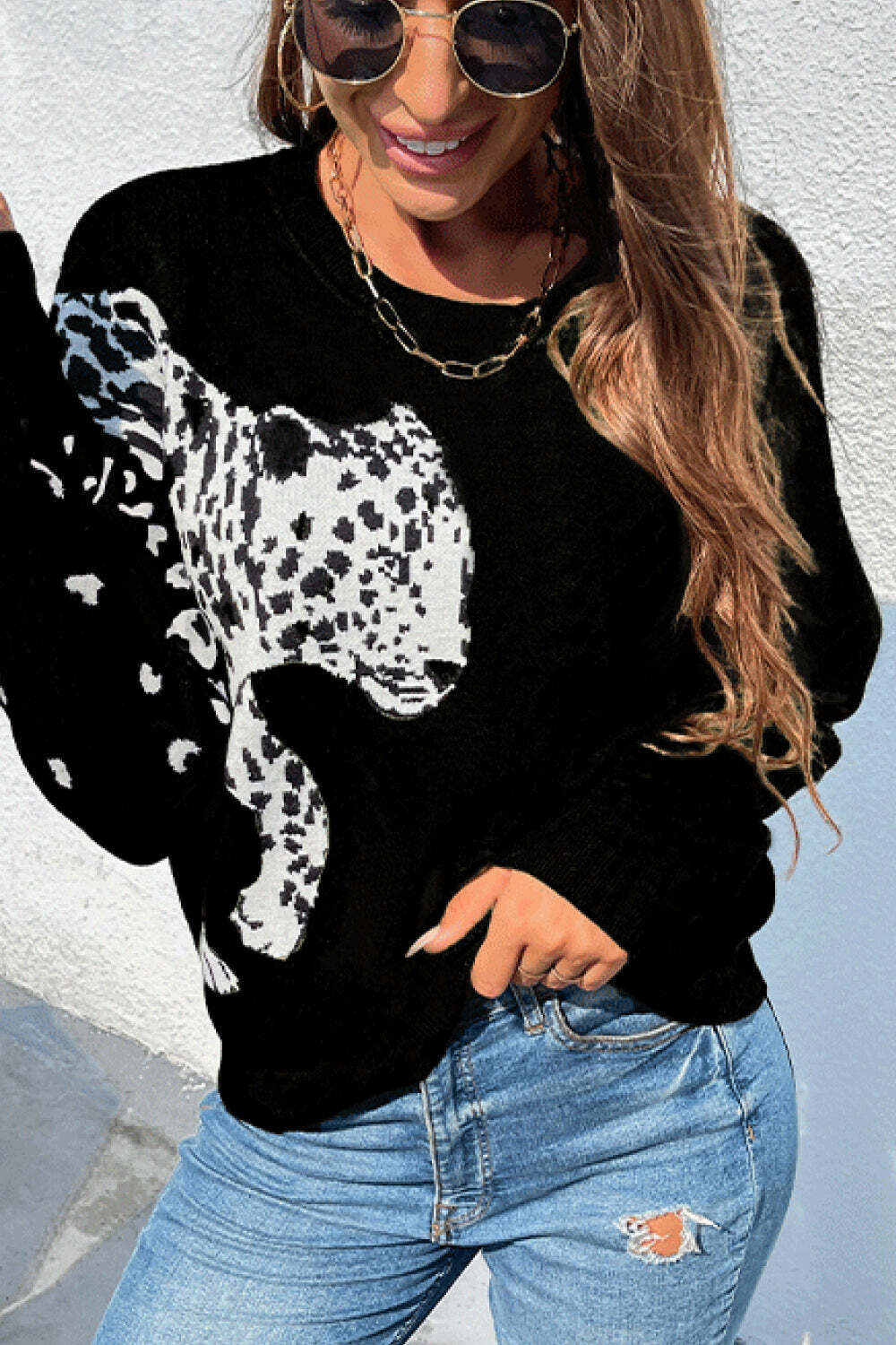 Leopard Graphic Pullover Sweater