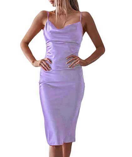 xxxiticat Women's Sleeveless Spaghetti Strap Satin Dress Cocktail Beach Evening