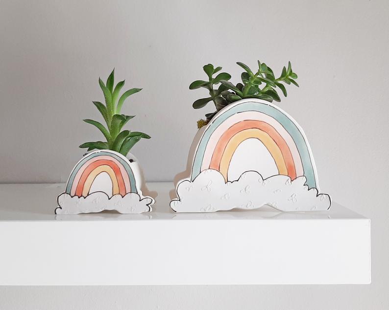 Small Rainbow planter. Happy ceramic planter