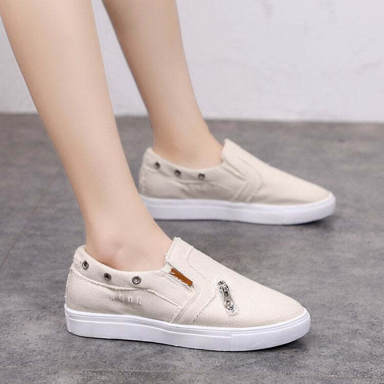 Canvas loafers denim zip slippers