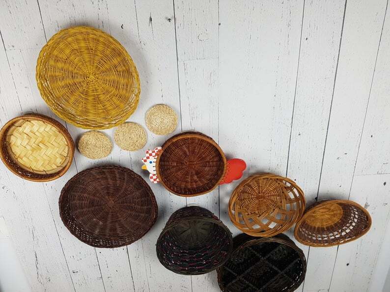 Vintage Farmhouse Set of 12 Wall Wicker Baskets