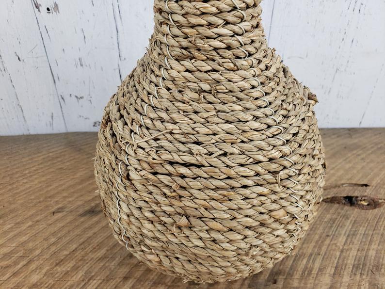 Vintage Weaved Wicker & Metal Vase