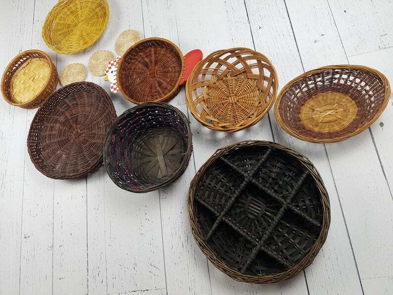 Vintage Farmhouse Set of 12 Wall Wicker Baskets
