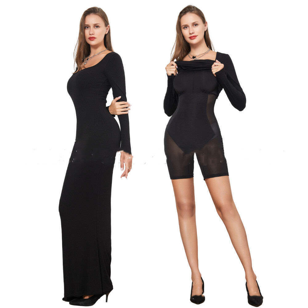 Belly Contracting Hip Lifting Long Sleeve Narrow Dress