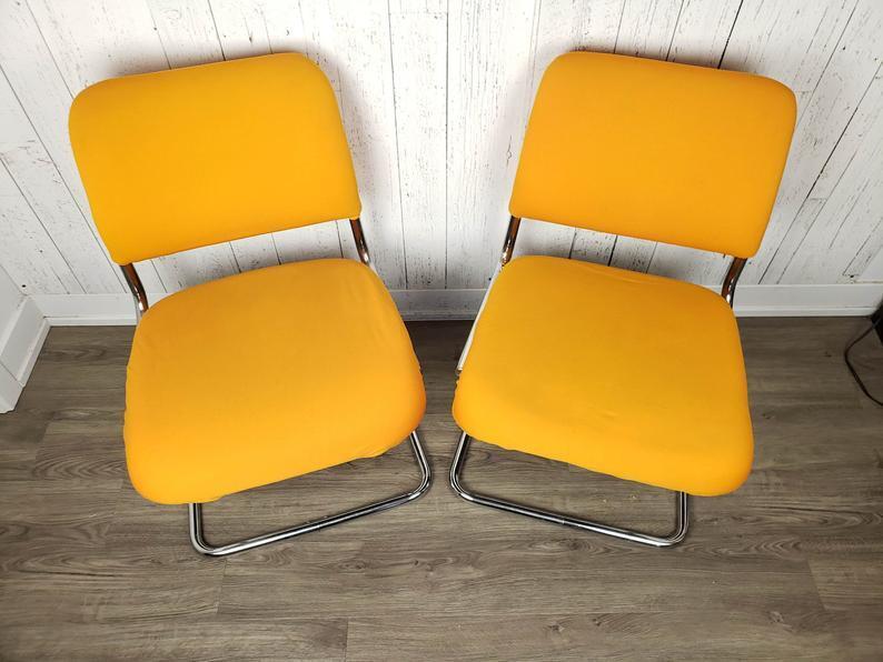 Vintage Set of Two Cantilever Tubular Chrome Chairs