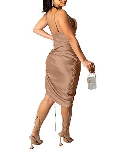 xxxiticat Women's Sleeveless Spaghetti Strap Satin Dress Cocktail Beach Evening