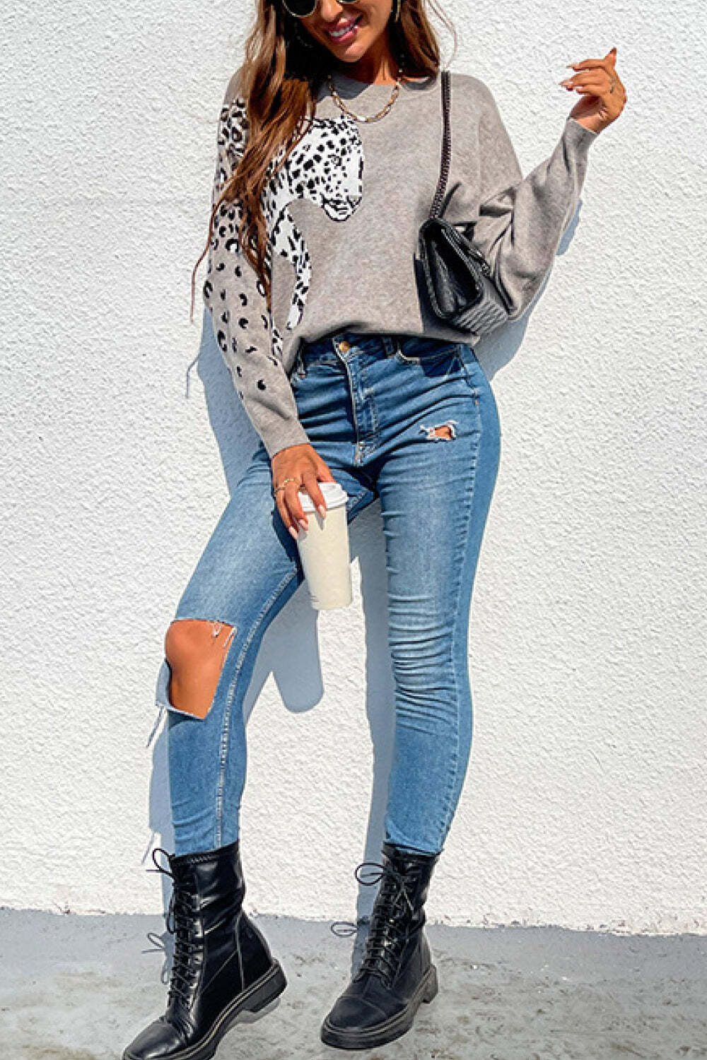 Leopard Graphic Pullover Sweater