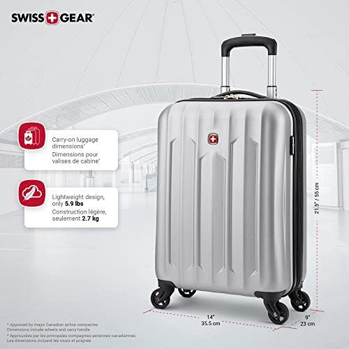 SWISSGEAR Chrome Hardside Spinner International Carry-On Luggage 20-Inch, Silver