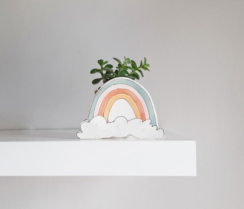 Small Rainbow planter. Happy ceramic planter