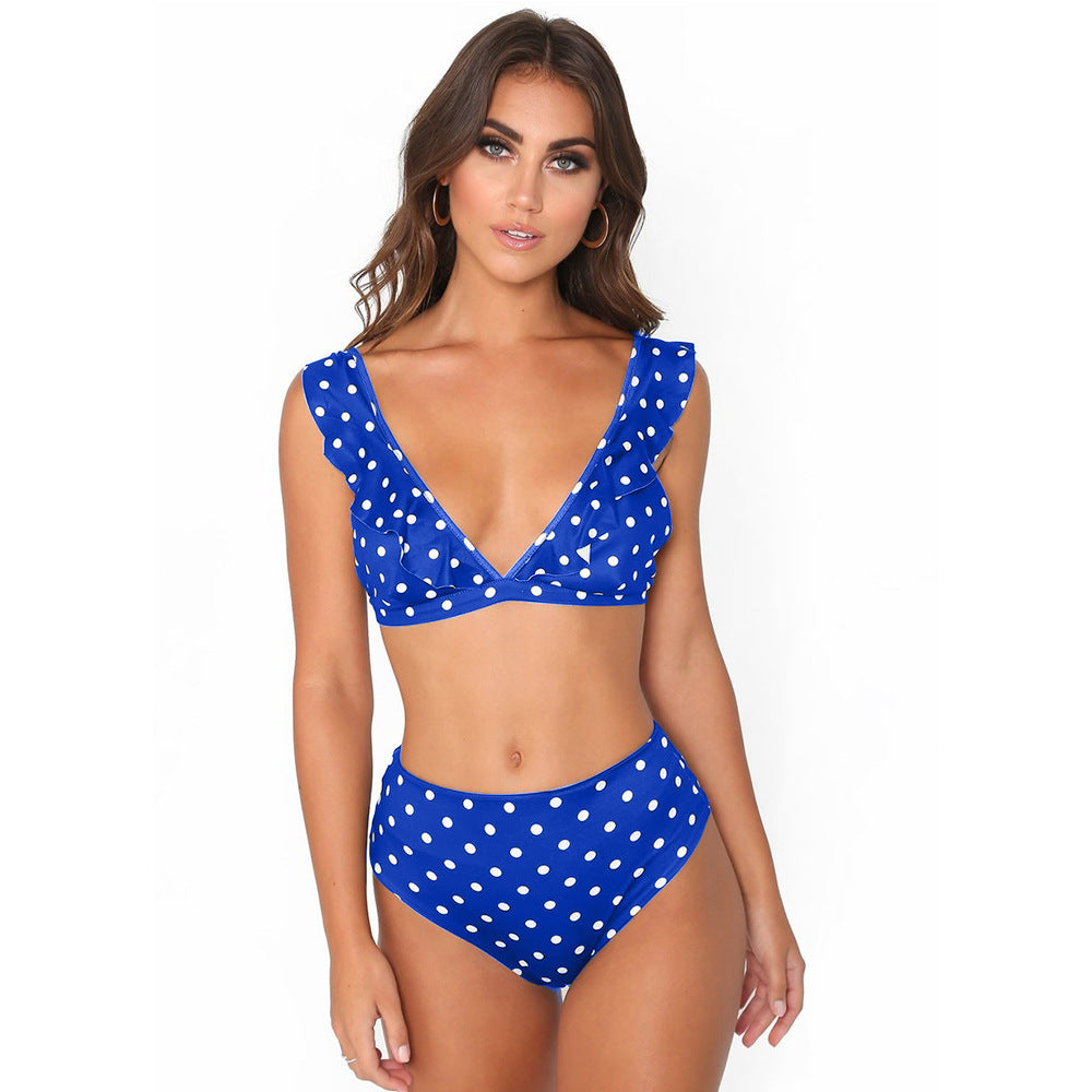 2pcs Black And White Polka Dot Print Swimsuit