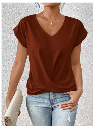 Fashion V-neck Short-sleeve T-shirt Summer Casual