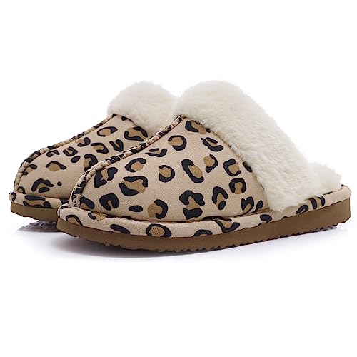 Litfun Women's Fuzzy Memory Foam Slippers Fluffy Winter House Shoes Indoor and Outdoor, Brown 7-7.5