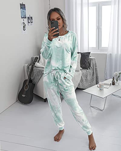 PRETTYGARDEN Women's Tie Dye Two Piece Tracksuit Set Long Sleeve Sweatshirt with Long Pants (Grey,X-Large)