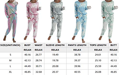 PRETTYGARDEN Women's Tie Dye Two Piece Tracksuit Set Long Sleeve Sweatshirt with Long Pants (Grey,X-Large)