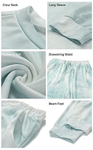 PRETTYGARDEN Women's Tie Dye Two Piece Tracksuit Set Long Sleeve Sweatshirt with Long Pants (Grey,X-Large)