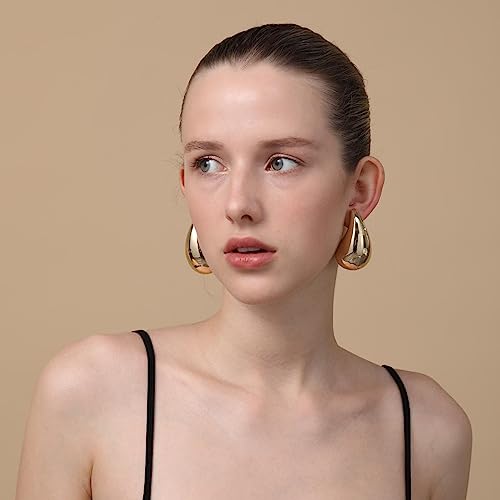 Apsvo Earring Dupes Chunky Gold Hoop Earrings for Women, Tear Drop Dangle Earrings, Teardrop Lightweight Water Drop Earrings for Women Girls Fashion Trendy Hypoallergenic Jewelry