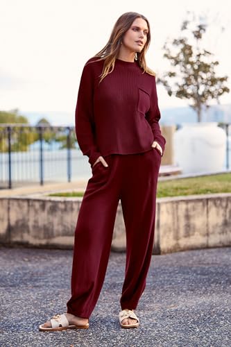 PRETTYGARDEN Women's 2 Piece Tracksuit Outfit Long Sleeve Pullover Top High Waisted Sweatpants with Pockets (Dark Green,Small)