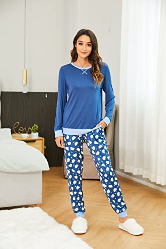 Ekouaer Women's Long Sleeve Pj Soft Crew Neck Pajama Long Sleeve Sweatshirt with Long Pants Red Plaid,Medium