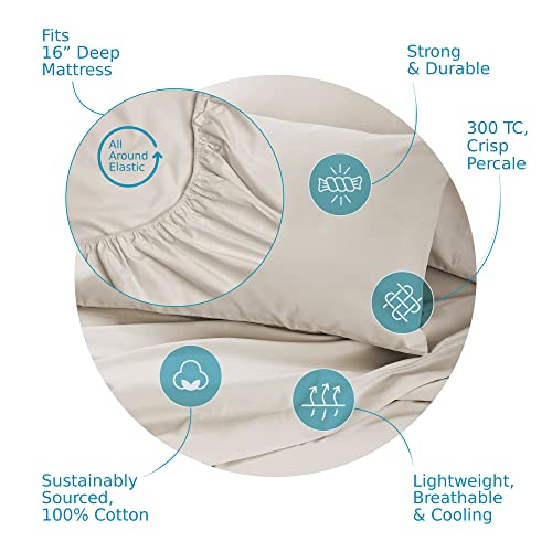 Welhome Soft Finish 100% Cotton Percale Sheet | 4 Piece Set | Full Size | White |