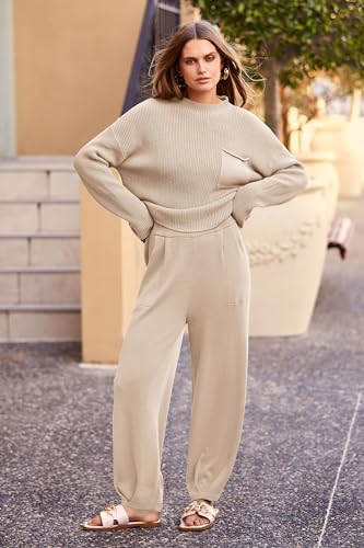 PRETTYGARDEN Women's 2 Piece Tracksuit Outfit Long Sleeve Pullover Top High Waisted Sweatpants with Pockets (Dark Green,Small)