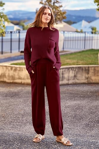 PRETTYGARDEN Women's 2 Piece Tracksuit Outfit Long Sleeve Pullover Top High Waisted Sweatpants with Pockets (Dark Green,Small)