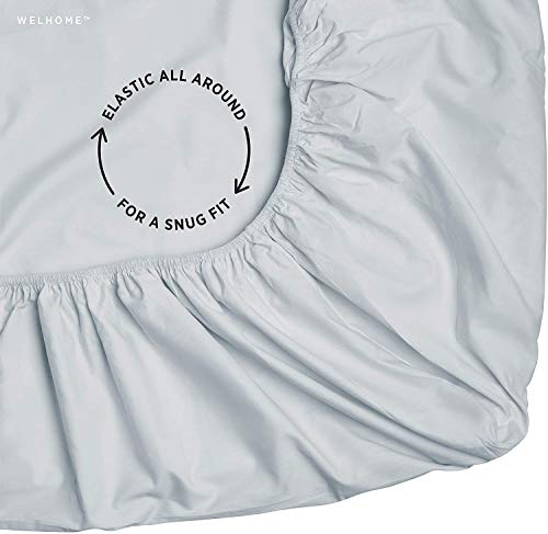 Welhome Soft Finish 100% Cotton Percale Sheet | 4 Piece Set | Full Size | White |