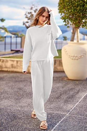 PRETTYGARDEN Women's 2 Piece Tracksuit Outfit Long Sleeve Pullover Top High Waisted Sweatpants with Pockets (Dark Green,Small)