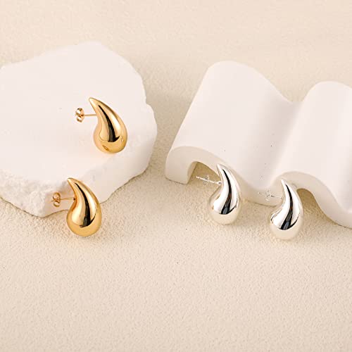 Apsvo Earring Dupes Chunky Gold Hoop Earrings for Women, Tear Drop Dangle Earrings, Teardrop Lightweight Water Drop Earrings for Women Girls Fashion Trendy Hypoallergenic Jewelry