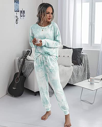 PRETTYGARDEN Women's Tie Dye Two Piece Tracksuit Set Long Sleeve Sweatshirt with Long Pants (Grey,X-Large)