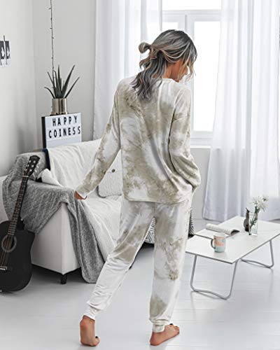 PRETTYGARDEN Women's Tie Dye Two Piece Tracksuit Set Long Sleeve Sweatshirt with Long Pants (Grey,X-Large)