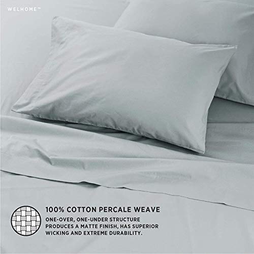 Welhome Soft Finish 100% Cotton Percale Sheet | 4 Piece Set | Full Size | White |