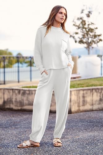 PRETTYGARDEN Women's 2 Piece Tracksuit Outfit Long Sleeve Pullover Top High Waisted Sweatpants with Pockets (Dark Green,Small)