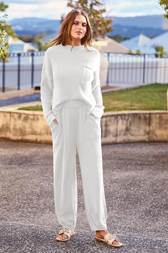 PRETTYGARDEN Women's 2 Piece Tracksuit Outfit Long Sleeve Pullover Top High Waisted Sweatpants with Pockets (Dark Green,Small)