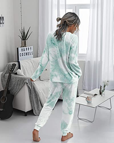 PRETTYGARDEN Women's Tie Dye Two Piece Tracksuit Set Long Sleeve Sweatshirt with Long Pants (Grey,X-Large)